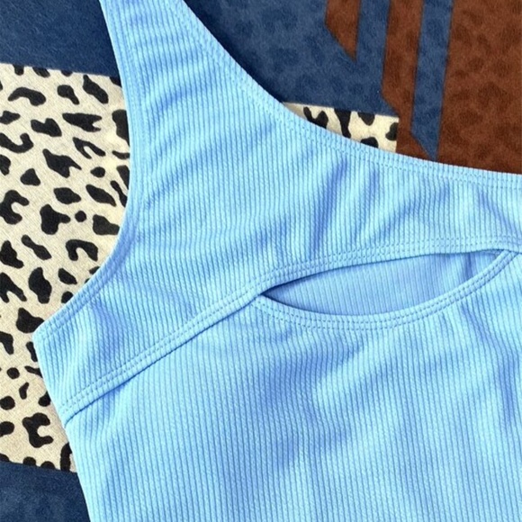 Boho Baby Blue Cutout One Shoulder Monokini swim - Picture 5 of 7